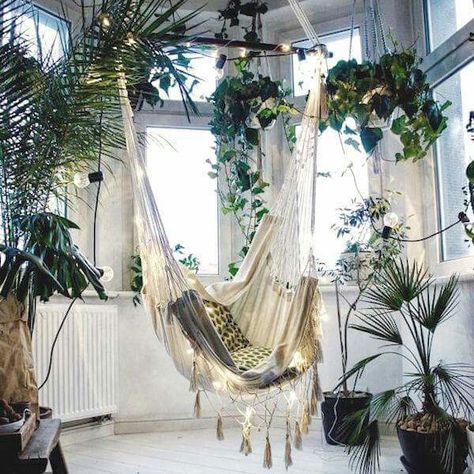 Balkon Decor, Interior Boho, Indoor Hammock, Bohol, Bohemian Bedroom, Hammock Chair, Boho Home, Dream Rooms, Boho Bedroom