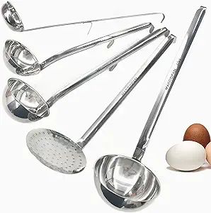 Stainless Steel Soup Ladle (5 PCS SET) Soup Ladle, Slotted Spoon, Slotted Spoons, Spoons Set, Ladles, Vegetable Chopper, Serving Utensils, Serving Food, Spoon Set