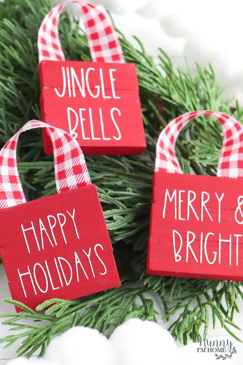 Mini Jenga Block Ornaments, Dollar Store Jenga Block Crafts Christmas, Dt Jenga Block Crafts, Dollar Tree Jenga Block Christmas Crafts, Advent Crafts For Adults, Jenga Pieces Crafts, Jenga Ornaments Diy, Christmas Jenga Block Crafts, Dollar Tree Dice Crafts Diy