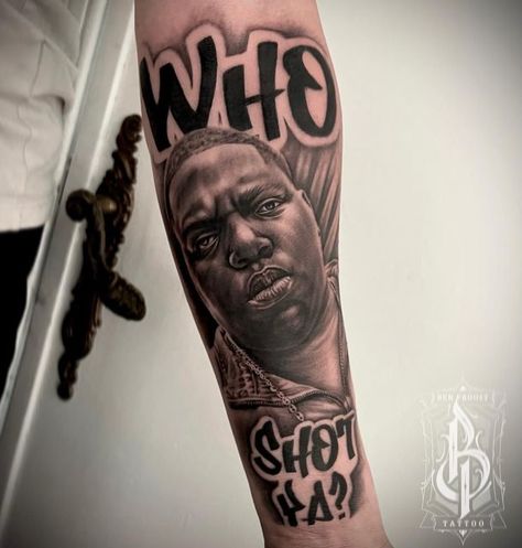 Biggie Tattoo Ideas, Biggie Smalls Tattoo Ideas, Biggie Smalls Tattoo, Biggie Tattoo, Hop Tattoo Ideas, Notorious Big Tattoo, Hip Hop Tattoo Ideas, Hiphop Tattoo, Rap Tattoo