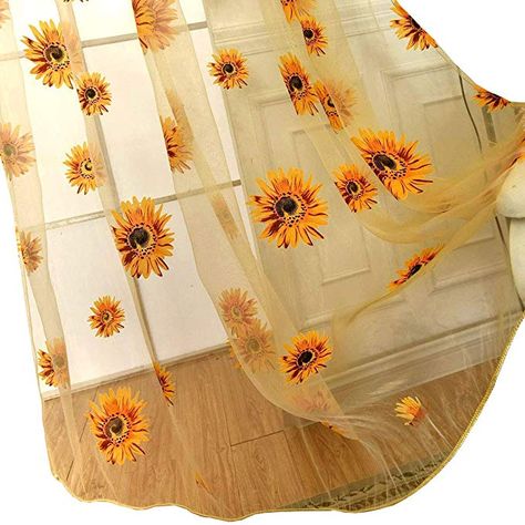 Transparent Curtains, Pink Sheer Curtains, Sunflower Curtains, Cute Curtains, Window Sheers, Yellow Curtains, Window Treatments Bedroom, Country Curtains, Sheer Curtain Panels