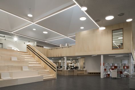 Gallery of Lunéville Multimedia Library / Studiolada - 20 Multimedia Room, Circular Lighting, Activity Room, Round Light, Library Design, Reading Room, Residential Interior, Round Pendant, Led Lighting