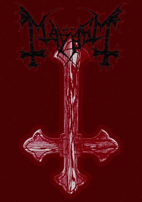 Mayhem, poster Mayhem Poster, Cross Poster, Mayhem Band, Upside Down Cross, Black Metal Art, Black Flare Pants, Dark Images, Black Flare, Band Posters