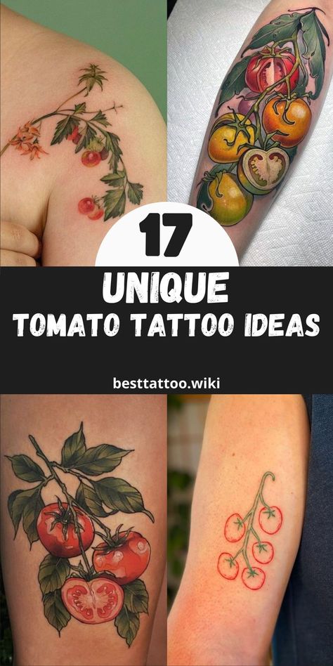 Indulge in the beauty of tomato tattoos with our handpicked selection of 17 designs for 2024. From small and minimalist tattoos to intricate traditional designs, our collection offers a diverse range of options. Whether you're seeking inspiration for a cute cherry tomato tattoo or drawn to the timeless appeal of black and white artwork, explore our curated selection for your next ink. Cherry Tomato Tattoo, Tomato Vine Tattoo, Food Tattoo Ideas, Tomato Tattoo, 17 Tattoo, Small Black Tattoos, Sock Tattoo, Mexican Tattoo, Tomato Vine