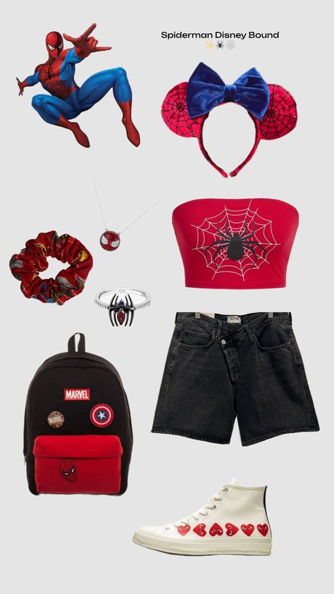 Spiderman Disney Outfit 🕸️🕷️✨ #disneybound #spiderman #outfit #disney Disney Bound Outfits Casual, Spiderman Outfit, Disney Trip Outfits, Disney Outfits Women, Outfit Disney, Avengers Outfits, Disney Themed Outfits, Cute Disney Outfits, Spiderman Costume