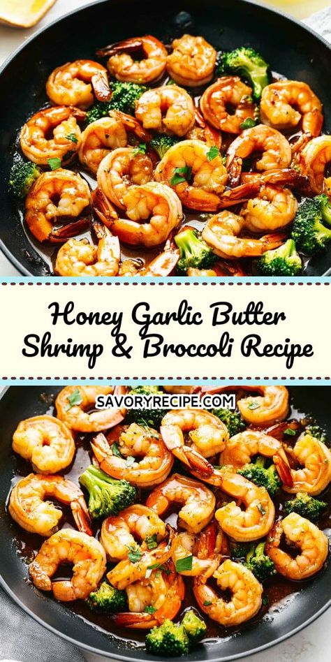 Looking for a quick and delicious seafood dinner idea? This Honey Garlic Butter Shrimp & Broccoli recipe is the perfect blend of flavors! Enjoy a healthy meal that’s ready in just 30 minutes. Save this recipe for an easy weeknight dinner you’ll want to make again and again! Honey Garlic Butter Shrimp, Shrimp Broccoli, Garlic Broccoli, Savory Recipe, Honey And Soy Sauce, Shrimp And Broccoli, Shrimp Stir Fry, Broccoli Recipe, Garlic Butter Shrimp