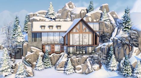 bubu - sims4 on Instagram: “WINTER MANSION❄️✨ - Finally finished this huge winter mansion. It's located on of the 50x50 lots in Mt. Komorebi and perfect for sims that…” Winter Mansion, Mt Komorebi, Mountain Mansion, Sims 4 Restaurant, Sims 4 Seasons, Sims 4 Houses Layout, Winter Chalet, Winter Lodge, Snow House