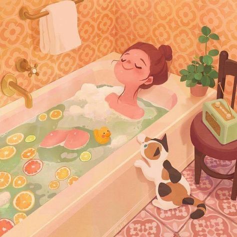 Bath Art, Arte Sketchbook, Wow Art, Dessin Adorable, Whimsical Illustration, 판타지 아트, Dreamy Art, Fantasy Illustration, Bubble Bath