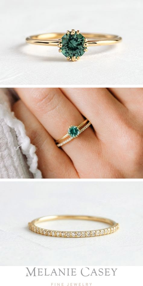 Gemstone Engagement Rings Simple, Dainty Gemstone Engagement Rings, Ring Pairing Wedding, Gem Stone Engagement Rings Simple, Small Band Engagement Ring, Small Green Engagement Ring, Good Engagement Rings Simple, Engagement Ring Inspo Unique, Dainty Green Engagement Ring