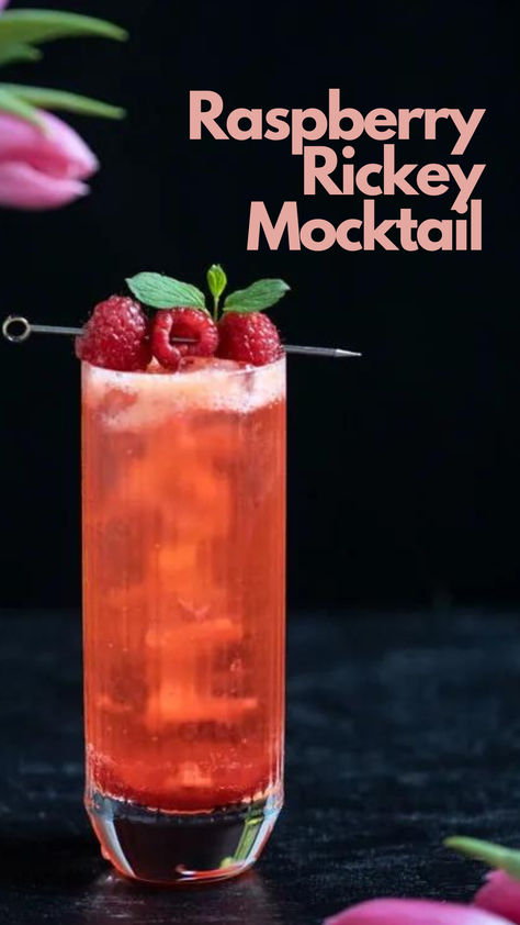 Raspberry Rickey Mocktail Raspberry Lime Mocktail, Raspberry Mocktail Non Alcoholic, Raspberry Mocktail Recipe, Lime Rickey, Sparkling Water, Mocktail Recipe, Cocktail Making, Sweet Tarts, Non Alcoholic Drinks