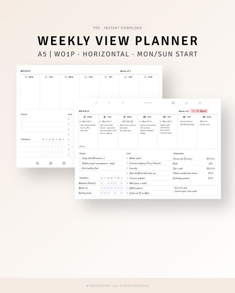 Schedule Organizer, Weekly Overview, Weekly Organizer, Week At A Glance, Week Schedule, Planner Writing, A5 Planner Inserts, Weekly Organization, Simple Planner