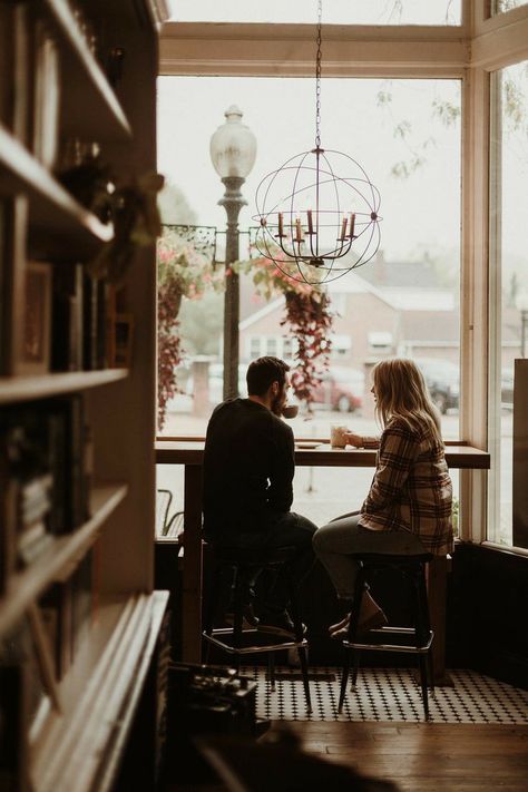 Coffee Shop Photo Shoot Couple, Coffee With You Couple, Couples Having Coffee, Cute Couple Photos In Cafe, Coffee Shop Couple Aesthetic, Coffeeshop Photoshoot Couple, Coffee House Engagement Photos, Coffee Couple Photoshoot, Coffee Shop Engagement Photoshoot