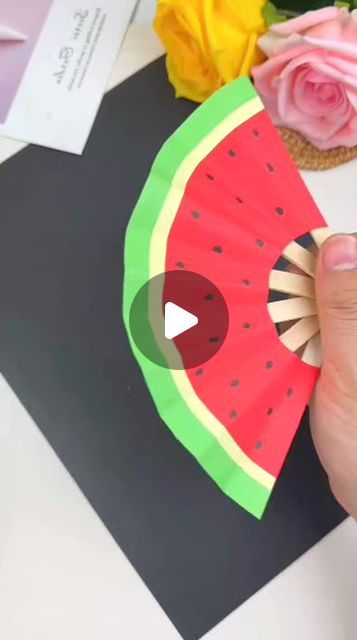 Watermelon Diy Crafts, Watermelon Fan, Watermelon Diy, Functional Crafts, Fan Hand, Scrapbook Room, 3d Craft, Baby Projects, April 26