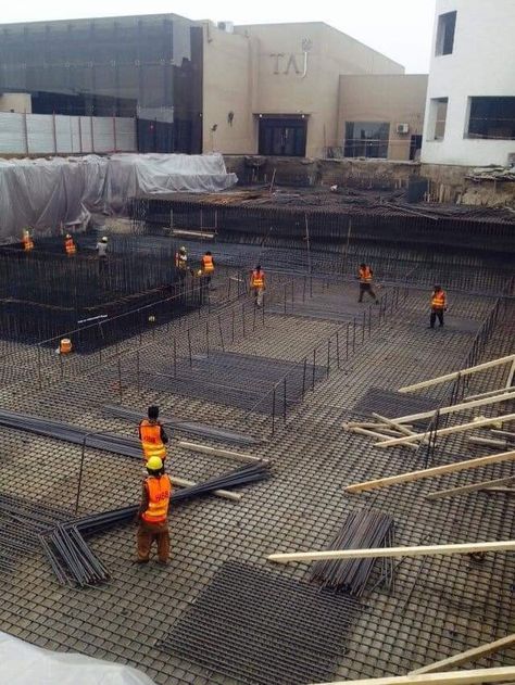 Construction of Raft Foundation steel fixing in progress for a 30 Storey Tower Building #steelfixing #raft #raftfoundation #tower #building #construction Raft Foundation, Big Building, Bradley James, Tower Building, Building Construction, Rafting, Louvre, Foundation, Tower