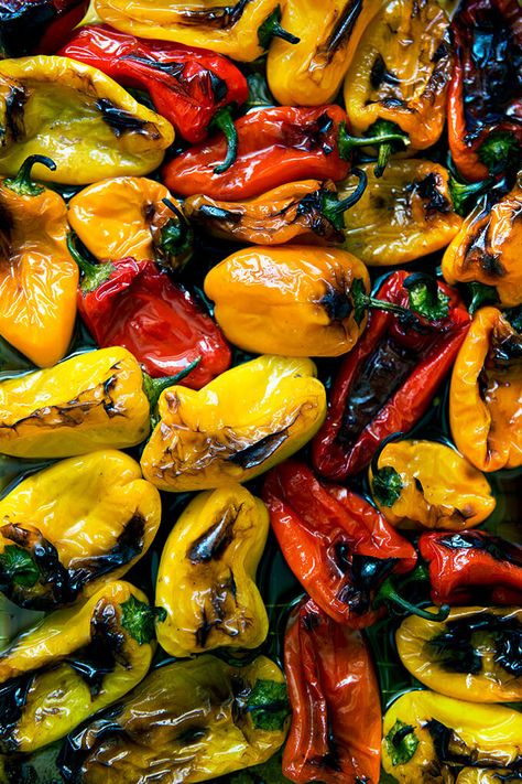 Meet your new favorite party trick: 4-ingredient balsamic-roasted mini peppers. They roast at high heat and emerge blistered at the edges, tasting sweet but with the right amount of bite thanks to the balsamic. What I love about them is that because they are small, there's no peeling or seeding: just dress, roast, and serve. #peppers #simple #roasted #balsamic #summer #appetizer #sidedish Mini Peppers Recipes, Mini Bell Peppers, Sweet Pepper Recipes, Mediterranean Vegetables, Mini Peppers, Pepper Recipe, Mini Sweet Peppers, Stuffed Mini Peppers, Simply Dress