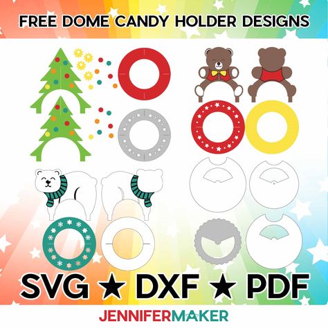 Candy Holder Svg Free, Christmas Candy Holders, Christmas Day Countdown, Holiday Place Cards, Candy Dome, Craft Organization Diy, Paper Flower Wall Art, Diy Sharpie Mug, Jennifer Maker