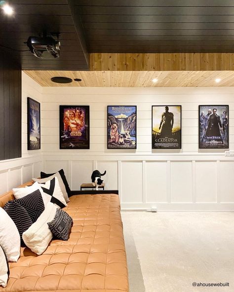 A House We Built, Basement Theater, Acreage Living, Basement Refinishing, Movie Poster Room, Movie Room Decor, Basement Layout, Man Cave Room, Home Cinema Room