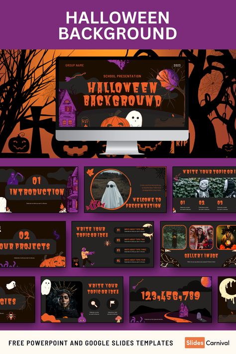 Halloween Background. Free PPT Template & Google Slides Theme Illustrated Landscape, Themed Powerpoint, Merry Christmas Font, Free Ppt Template, Star Overlays, Halloween Background, Presentation Backgrounds, Google Slides Theme, Project Presentation