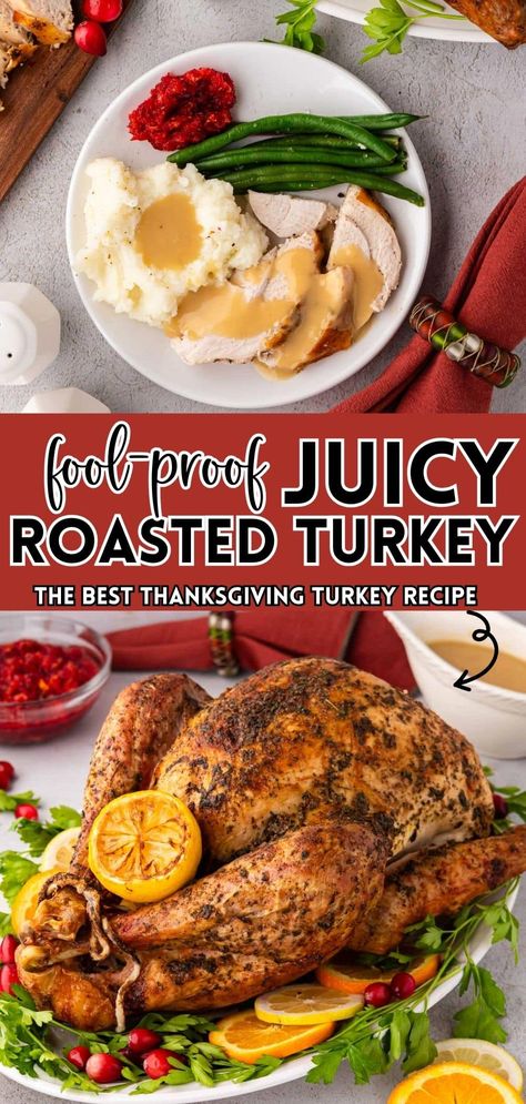 Roasted Turkey Breast Bone In, Easy Turkey Brine, Turkey In Oven, Best Roasted Turkey, Best Thanksgiving Turkey Recipe, Perfect Roast Turkey, Whole Turkey Recipes, Herb Roasted Turkey, Roast Turkey Recipes