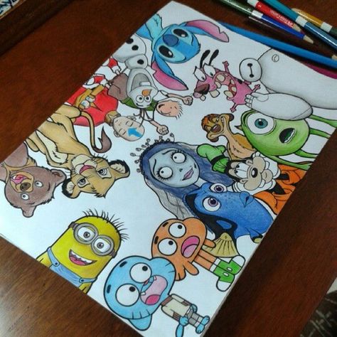 Tumblr Disney Character Drawings, Cute Disney Drawings, Disney Art Drawings, Doodle Art Drawing, Cute Canvas Paintings, Soyut Sanat Tabloları, Pinturas Disney, Arte Sketchbook, Pencil Art Drawings