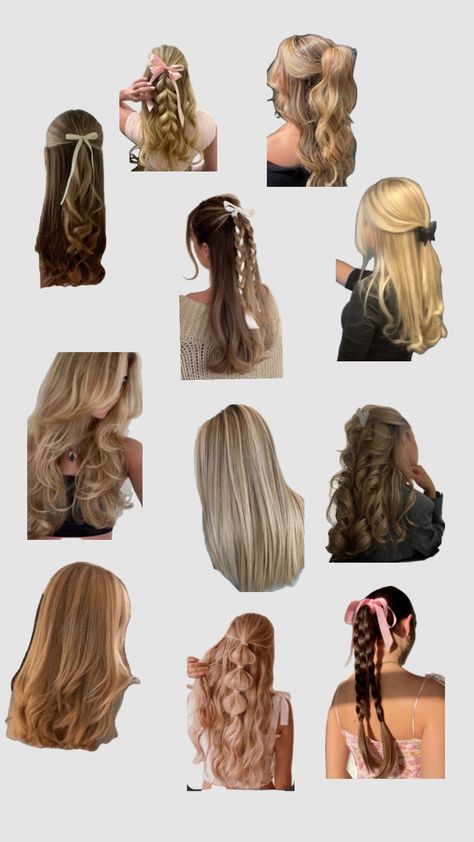 some cute hair inspo #hairstyles #hairinspo Ez Hairstyles, Stockholm Hairstyle, Hair Inspo Hairstyles, Inspo Hairstyles, Church Hairstyles, Tail Hairstyle, Feminine Hairstyles, Christmas Posters, Hairstyle Examples