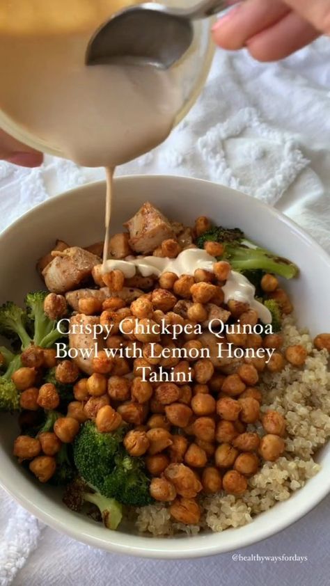 Crispy Chickpea Bowl, Lemon Honey Tahini, Chickpea Quinoa Bowl, Chickpea Bowl, Crispy Chickpea, Chickpea Quinoa, Broccoli Lemon, Sheet Spray, Vegetarian Bowls