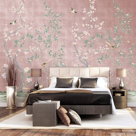 Chinoiserie Wallpaper for Less - Petite Haus Degournay Wallpaper, Pink Chinoiserie Wallpaper, Gracie Wallpaper, Pink Chinoiserie, Photobooth Backdrop, Chinoiserie Fabric, Bedroom Ideas Romantic, Chinoiserie Pattern, Patterned Wallpaper