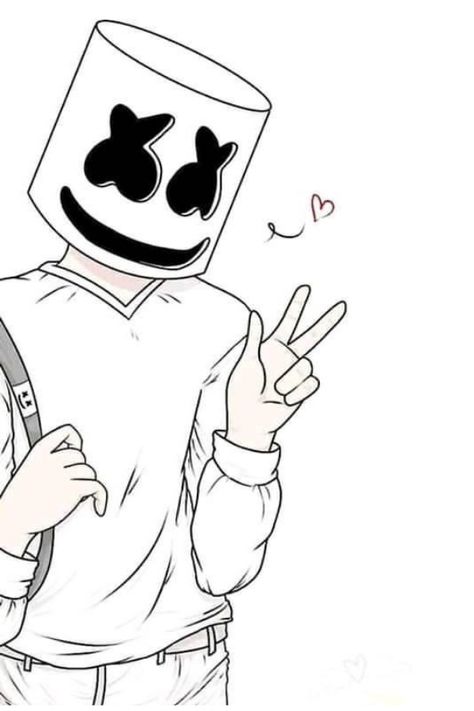 Cool Drawings For Boys, Anime Character Outline, Marshmallow Drawing, Rose Drawing Ideas, Dj Drawing, Marshmallow Photos, Gangster Drawings Easy, Eiffel Tower Drawing, Marshmello Dj