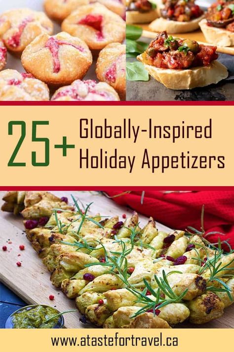 These easy 25 globally-inspired holiday appetizers are the perfect way to kick off your holiday season  entertaining with family and friends. Canapés, dips, finger foods and more Christmas recipes from around the world  #Christmas  #NewYearsEve #recipes Party Appetizers Sweet, Holiday Party Appetizers Easy, Vegan Christmas Appetizers, Biscuit Wreath, Easy Holiday Party Appetizers, Easy Holiday Appetizers, Holiday Party Appetizers, Christmas Appetizers Party, Easy Guacamole