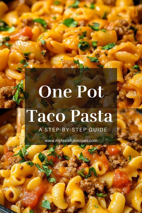 Calling all taco lovers! This Ultimate One Pot Taco Pasta is the perfect fusion of flavors. With every bite, enjoy the comforting texture of pasta combined with the delightful taste of tacos, all cooked in one pot for easy cleanup! Healthy Taco Pasta Recipes, One Pot Taco Spaghetti Easy, Taco Casserole With Pasta, One Pan Taco Pasta, One Pot Taco Pasta Ground Beef, Cheap Easy One Pot Meals, Mexican Taco Pasta, Cheap Mexican Dinners, Easy Healthy One Pot Meals