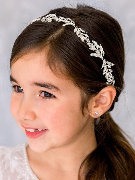 Headpiece For Wedding, Crystal Hair Band, Flower Girl Headpiece, Flower Girl Hair Accessories, Flower Girl Hair, Princess Hair, Special Occasion Hairstyles, Headpiece Hairstyles, Silver Headband