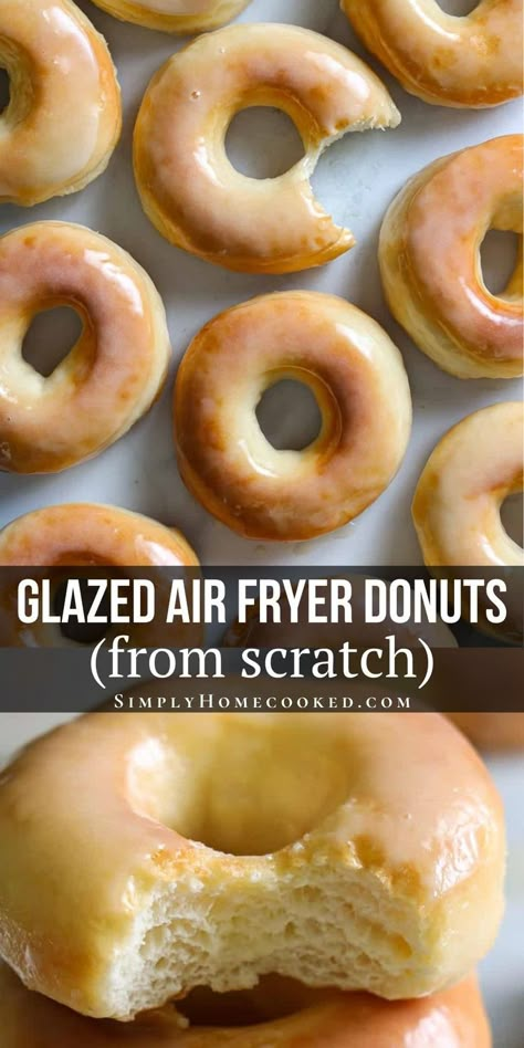 Doughnut Recipe Airfryer, Airfryer Doughnut Recipes, Airfry Donut Recipes, Air Fryer Donuts From Scratch, Air Fried Donut Recipes, Air Fryer Pastries, Baking Recipes Air Fryer, Airfryer Deserts, Air Fryer Doughnut Recipes