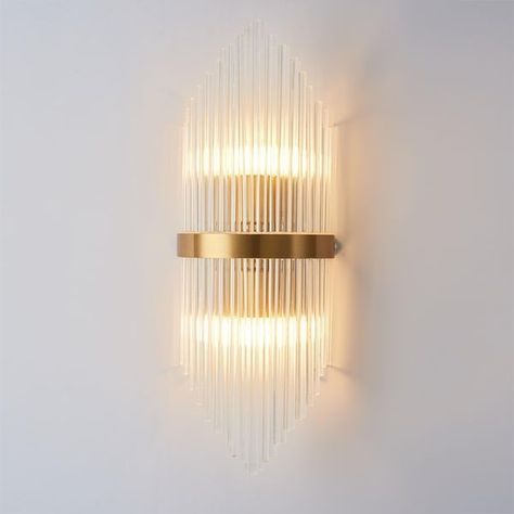 Contemporary Creative Glass Rod 2-Light Indoor Wall Sconce Vanity Light Metal in Gold Bedside Wall Lights, Crystal Wall Lighting, Wall Scones, Modern Wall Lamp, Nordic Wall, Crystal Wall, Nordic Modern, Gold Wall, Estilo Art Deco