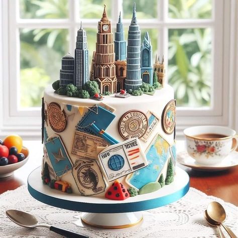 Globe Cake, City Cake, Travel Cake, Beauty Cakes, Funny Birthday Cakes, Fiesta Decorations, Cake Lover, 40th Birthday Parties, Let Them Eat Cake