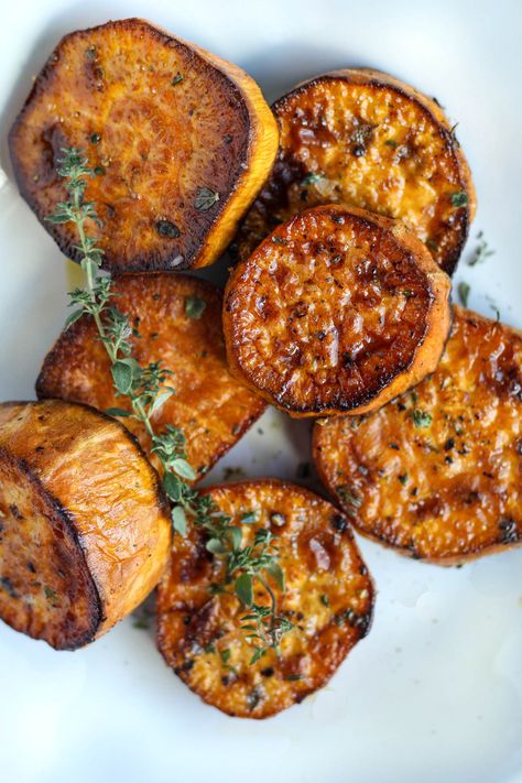 Melting Sweet Potatoes, Potato Medallions, Twice Baked Sweet Potatoes, Sweet Potatoe Bites, Sweet Potato Slices, Roasted Sweet Potato, Veggie Salad, Veggie Side Dishes, Sweet Sauce