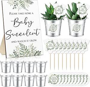 151 Pcs Baby Shower Favors for Guests Include 1 Greenery Baby Shower Decoration 50 Watch Me Grow Succulent Tags 50 Small Metal Bucket Mini Buckets Baby Succulents Favors for Baby Shower, No Succulent Succulents Favors, Baby Shower Favours For Guests, Gender Reveal Party Favors, Paper Succulents, Baby Succulents, Succulent Favors, Shower Party Favors, Baby Shower Prizes, Watch Me Grow