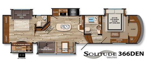 12 Must See RV Bunkhouse Floorplans |General RV Center Camper Flooring, Grand Design Rv, Rv Floor Plans, Fifth Wheel Campers, Trailer Living, Camper Living, Bed In Closet, Theater Seating, Bunk House