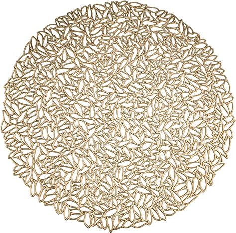 Amazon.com: Set of 6, Gold Metallic Vinyl Round Placemats Laminated Plastic Morden Dining Table Decoration, Littlewoods by Snowkingdom: Kitchen & Dining Modern Placemats, Floral Placemats, Dining Table Decor, Placemat Sets, Understated Elegance, Dining Decor, Lace Design, Table Mats, Flower Petals