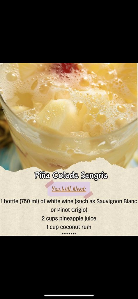 Pinot Grigio Sangria, Boozy Drinks, Cocktail Desserts, Sangria Recipes, Coconut Rum, Pinot Grigio, Sauvignon Blanc, Pineapple Juice, Pina Colada