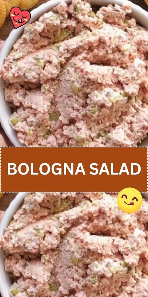 A unique salad made with finely chopped bologna, mixed with ingredients like pickles, onions, and a creamy dressing. It's a versatile dish that can be spread on sandwiches or crackers. Bologna Spread Recipes, Old Fashioned Bologna Salad, Grandmas Heirloom Sandwich Spread, Lebanon Bologna Cream Cheese Roll Ups, Meat Spreads For Crackers, Bologna Salad Recipe, Bologna Salad Sandwich Spread, Bologna Sandwich Ideas, Bologna Appetizers