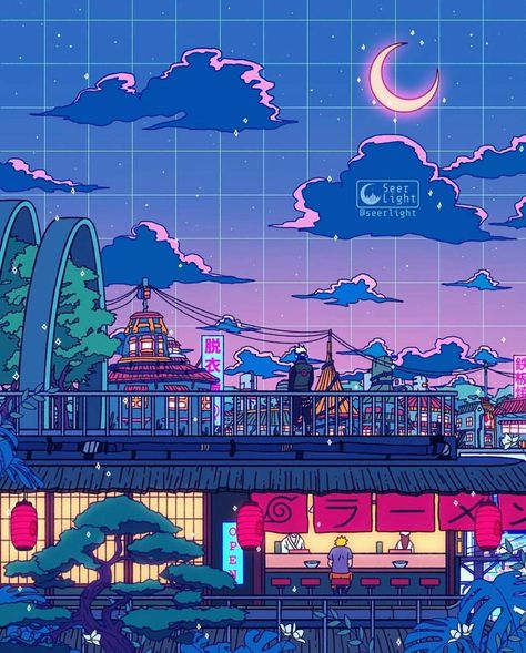 𝖺𝖾𝗌𝗍𝗁𝖾𝗍𝗂𝖼𝗌. #random #Random #amreading #books #wattpad Vaporwave Wallpaper, Arte 8 Bits, 8bit Art, City At Night, Animes To Watch, Japon Illustration, Gems Art, Wallpaper Animes, Howls Moving Castle