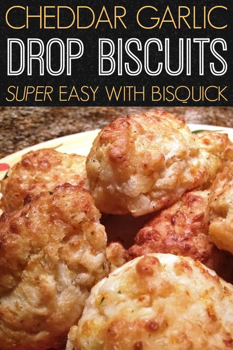 Super easy drop biscuits with garlic and cheddar cheese made with biscuit baking mix topped with garlic butter. Just like Red Lobster's Cheddar Bay Biscuits! #redlobster #cheddarbay #dropbiscuits #easy Cheddar Bay Biscuits Bisquick, Garlic Drop Biscuits, Garlic Cheese Biscuits, Bisquick Biscuits, Easy Drop Biscuits, Red Lobster Biscuits, Cheddar Bay Biscuits, Bisquick Recipes, Cheddar Biscuits