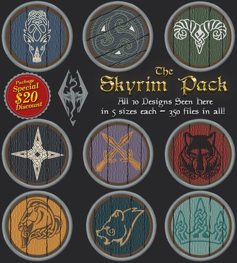 Complete Package Skyrim inspired Machine Embroidery Pattern - Instant Delivery Skyrim Crafts, Viking Costume Ideas, Viking Costume, Elder Scrolls V Skyrim, Video Game Anime, Elder Scrolls Online, Embroidery And Cross Stitch, Cookie Inspiration, The Elder Scrolls