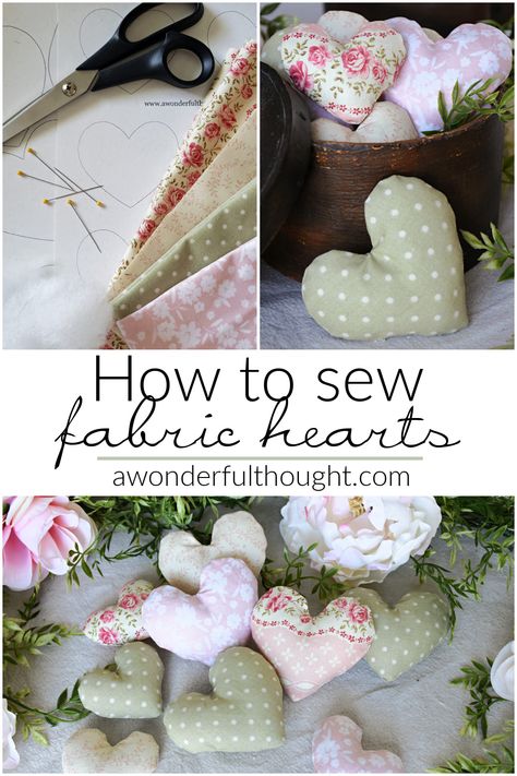 How to sew a heart - A Wonderful Thought Fabric Hearts Pattern, Heart Pillow Pattern Sewing Free, Heart Fabric Pattern, Fabric Heart Christmas Ornaments, Sewing Hearts Pattern, How To Sew A Heart Shape, I Found A Quilted Heart Pattern Free, Fabric Hearts How To Make, How To Make A Pillow