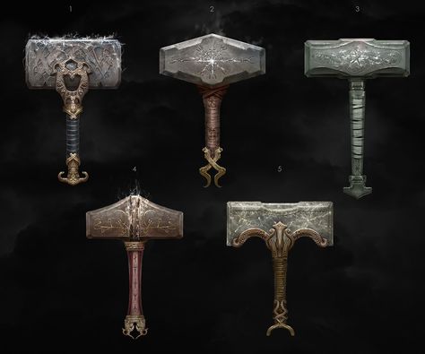 Thor's Hammer Designs Concept Art from God of War #art #artwork #gaming #videogames #gamer #gameart #conceptart #illustration Mjolnir Design, Hammer Design, Cool Swords, Thors Hammer, Armor Concept, Norse Mythology, Hammers, Character Designs, Larp