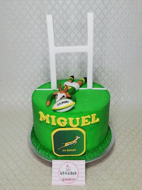 Springbok rugby cake Springbok Cake Ideas, Springbok Rugby Cake, Springbok Rugby Theme Party Ideas, Springbok Rugby Party, Africa Cake, Rugby Cake, Rugby Party, Rugby Birthday, Daycare Setup