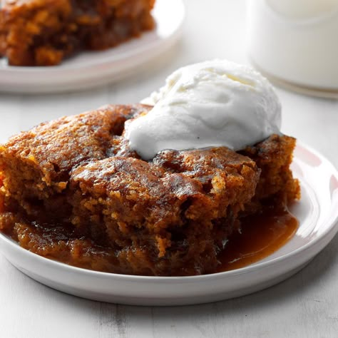 This no-egg cake is quick, easy and bursting with flavor. I like to serve it with ice cream or whipped cream. —J. Fleming, Almonte, Ontario Pumpkin Pudding Cake, Cake With Pudding, Walnut Brownie, Pudding Cake Recipe, Brownie Pudding, Baking A Cake, Bread Puddings, Pumpkin Pudding, Egg Cake