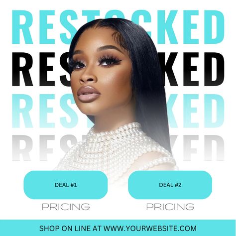 Restocked Poster, Hairstyles Flyer Design, Hair Sales Flyer, Hair Deals Flyer, Wig Sale Flyer, Hair Poster Design, Canva Hair Flyer, Hair Poster, Weekend Hair