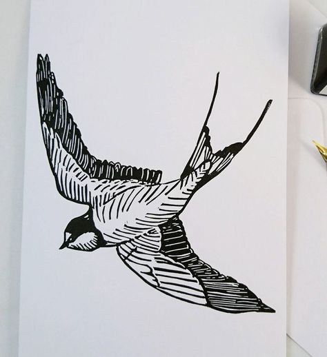 Swallow Lino Print, Linocut Tattoo, Lino Cut Ideas, Tattoos Illustration, Swallow Tattoo, Linocut Printmaking, Bird Tattoo, Lino Cut, Birds Tattoo