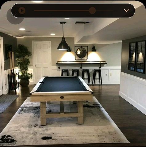 Basement Bar And Pool Table, Pool Table Drink Ledge, Pool Table In Basement, Family Room With Pool Table, Basement With Pool Table, Basement Pool Table Room, Pool Table Room Ideas, Basement Rec Room Ideas, Pool Room Ideas